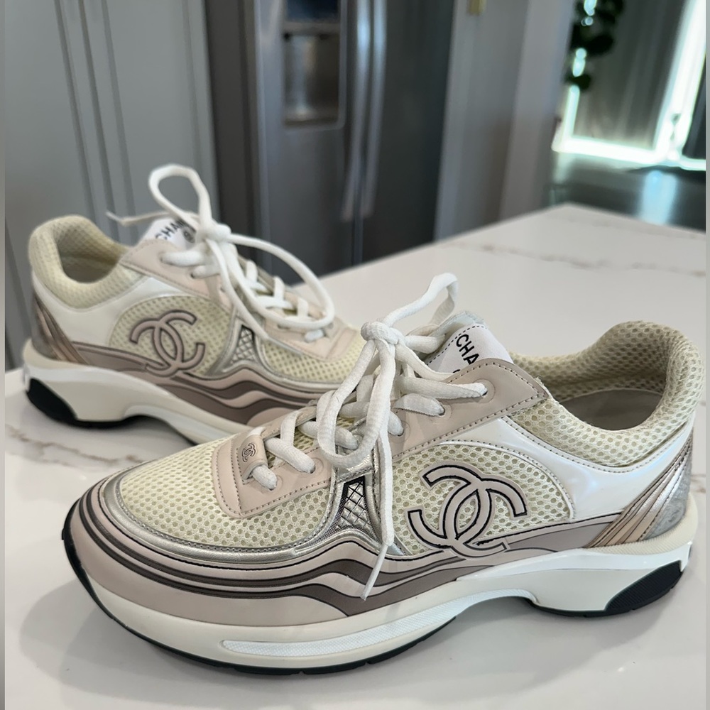 Chanel Sneakers (Silver Chrome and Pink)